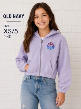 Old Navy Cropped Hoodie Lavender "Positive Vibe" - girls Size XS/5